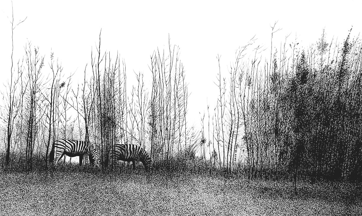 Louis de Jager - Zebras in Poplar Landscape